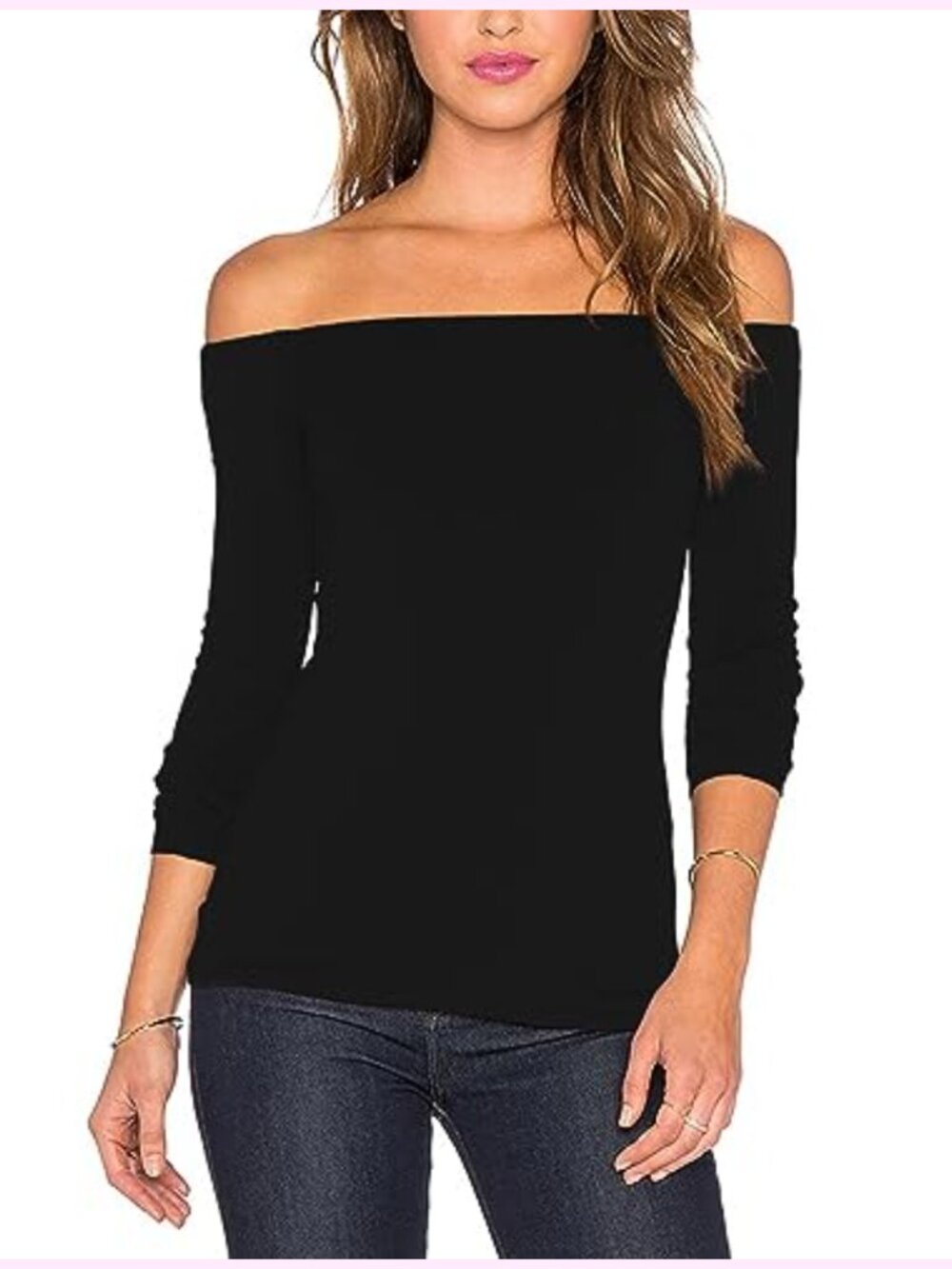Off The Shoulder Long Sleeve Slim Fit Stretchy Blouse Top